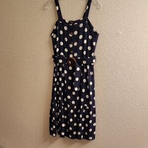 Monteau Sleeveless Polka Dot Linen Midi Dress Black White Sz L Dress B11  X